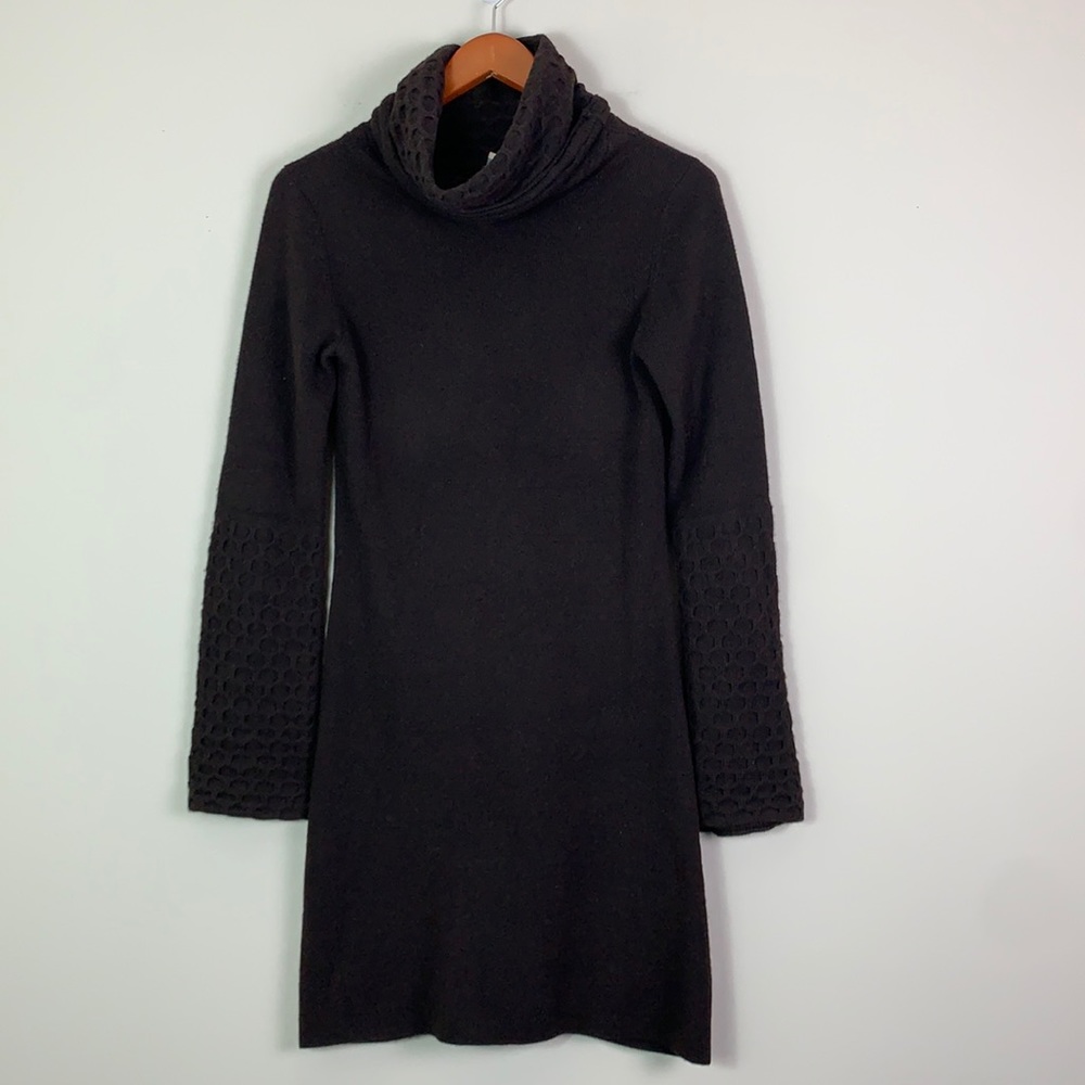 Aqua Dress Women Small Wool Cashmere Midi Dress Brown Long Sleeve Turtleneck - Picture 1 of 7